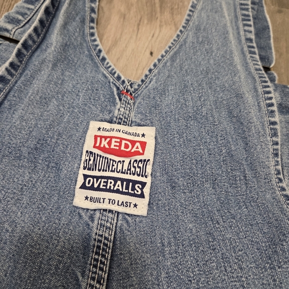 Ikeda Vintage Denim Overalls Shorts 100% Cotton Distressed Y2K Workwear Romper - Picture 6 of 11